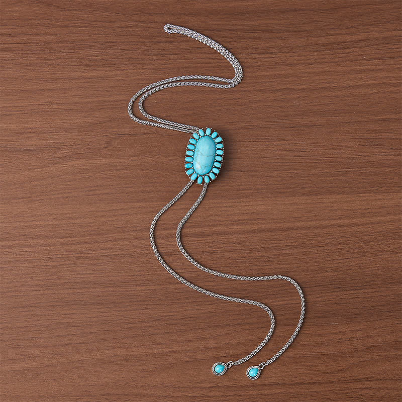 Collana bolo boho ovale turchese con due pendenti a goccia - image 3