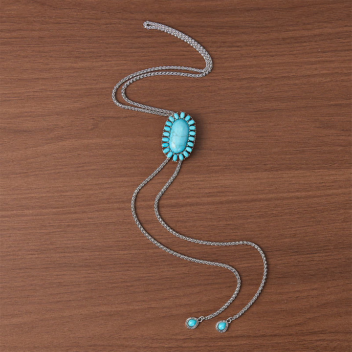 Collana bolo boho ovale turchese con due pendenti a goccia - image 3