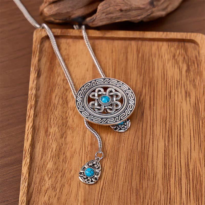 Collana bolo a forma di Y con medaglione centrale in turchese in stile celtico. - Argento - image 0