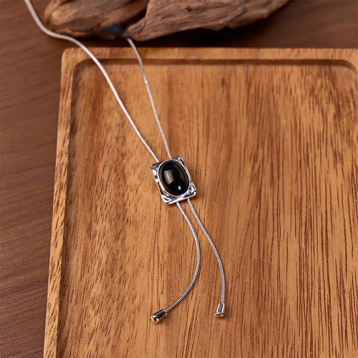Collana Bolo con ciondolo scorrevole quadrato in occhio di tigre, a forma di Y, con laccio e bolo - Argento - image 4