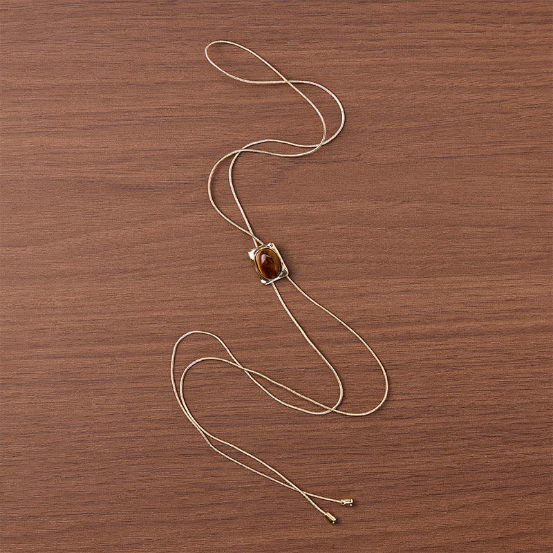 Collana Bolo con ciondolo scorrevole quadrato in occhio di tigre, a forma di Y, con laccio e bolo - image 3