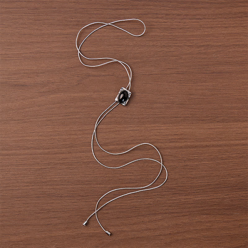 Collana Bolo con ciondolo scorrevole quadrato in occhio di tigre, a forma di Y, con laccio e bolo - image 6
