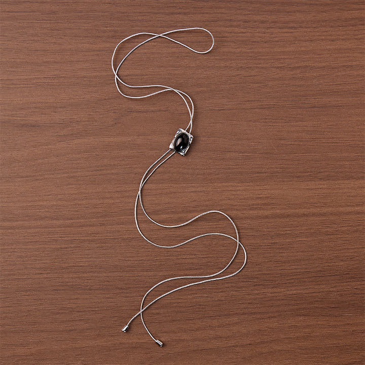 Collana Bolo con ciondolo scorrevole quadrato in occhio di tigre, a forma di Y, con laccio e bolo - image 6