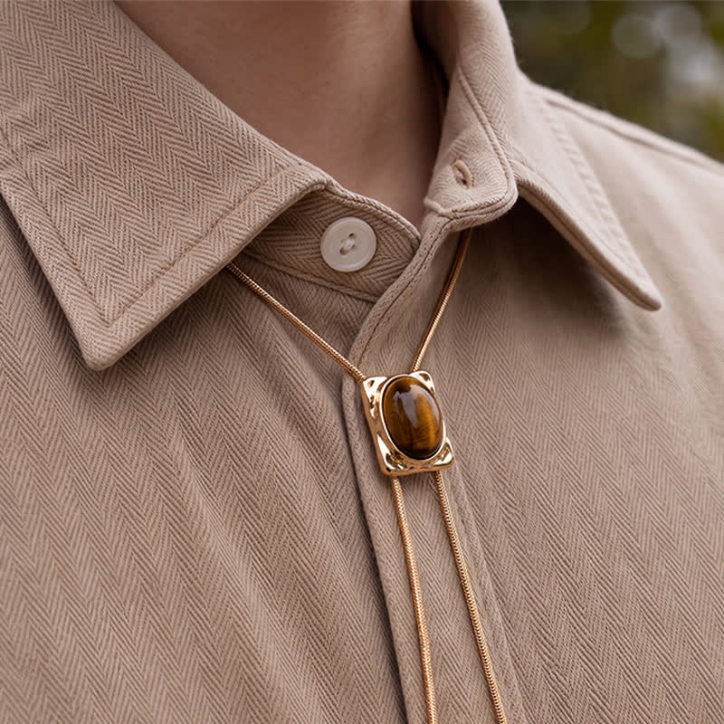 Collana Bolo con ciondolo scorrevole quadrato in occhio di tigre, a forma di Y, con laccio e bolo - image 1