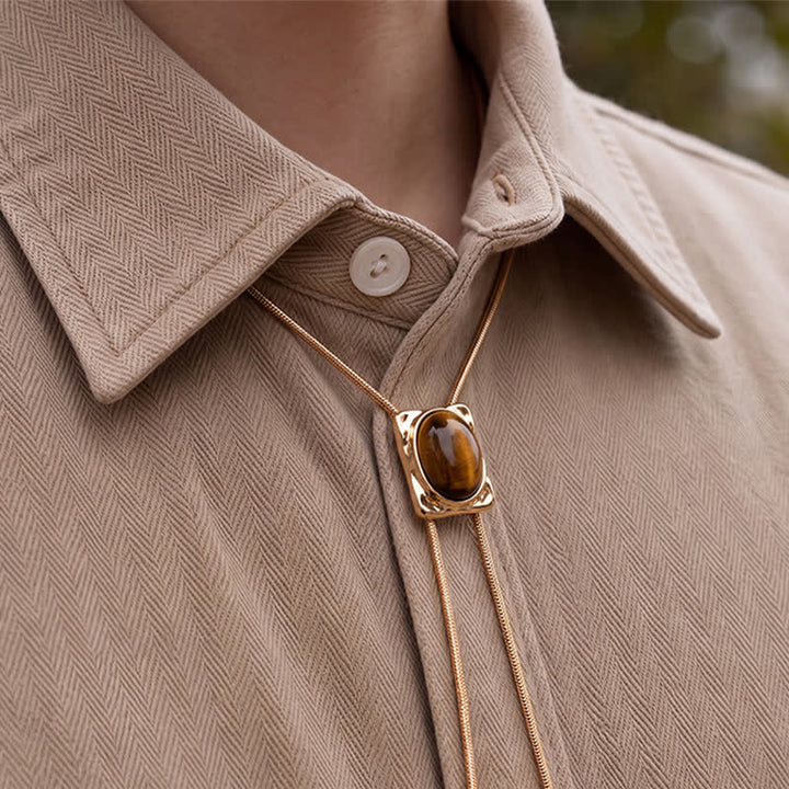 Collana Bolo con ciondolo scorrevole quadrato in occhio di tigre, a forma di Y, con laccio e bolo - image 1
