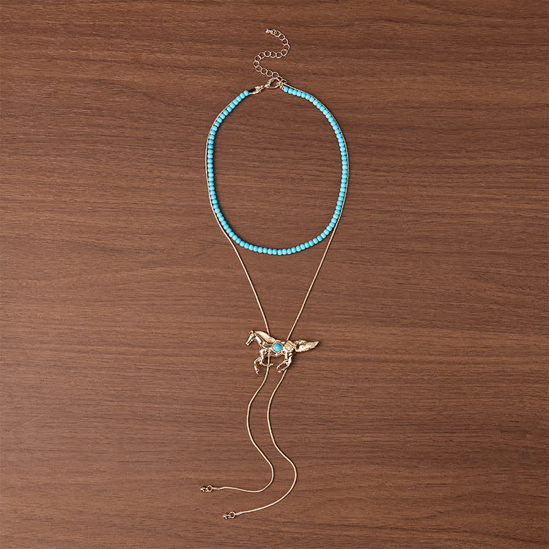 Collana Bolo a due strati con perline e ciondolo a Y "Wild Spirit Horse" - image 3