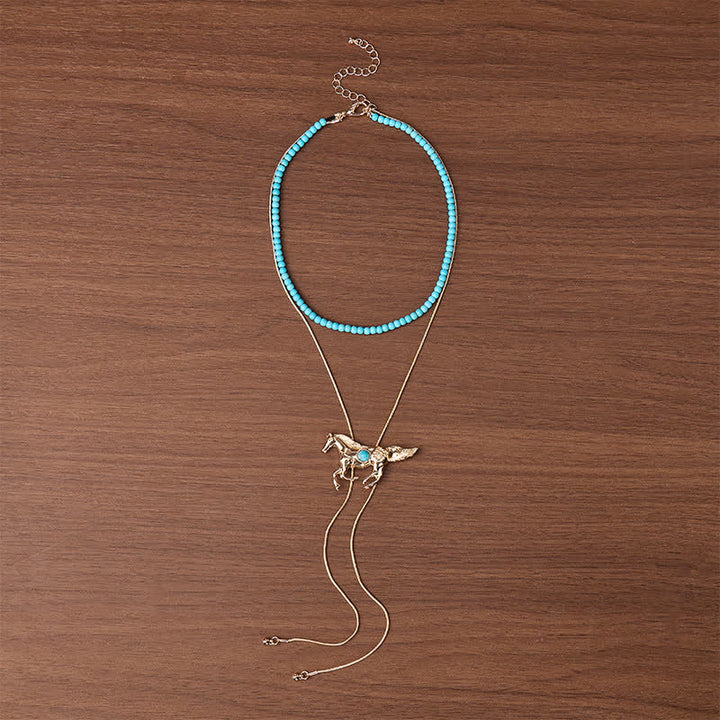 Collana Bolo a due strati con perline e ciondolo a Y "Wild Spirit Horse" - image 3
