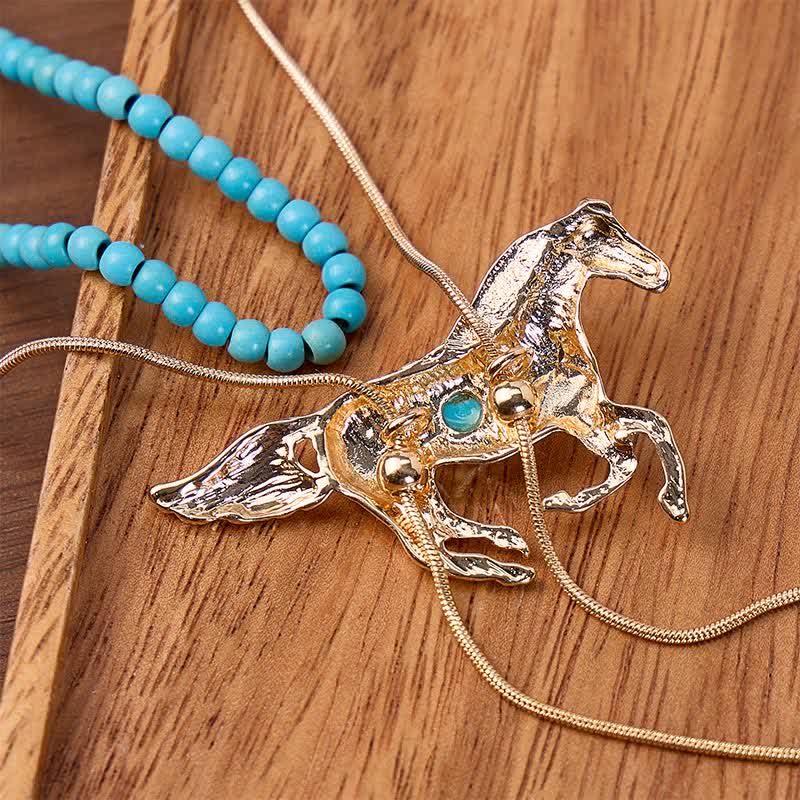 Collana Bolo a due strati con perline e ciondolo a Y "Wild Spirit Horse" - image 2