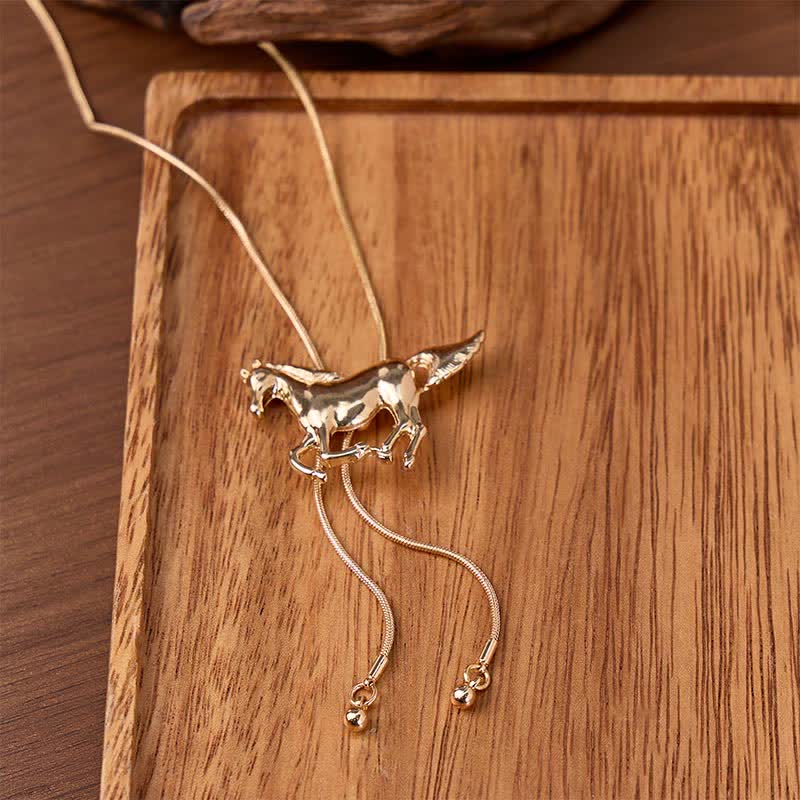Collana Bolo a forma di Y con lazo da cavallo selvaggio stile western Mustang. - Oro - image 0