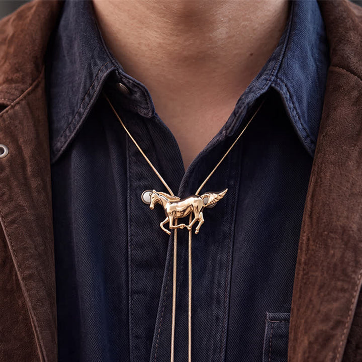 Collana Bolo a forma di Y con lazo da cavallo selvaggio stile western Mustang. - image 1