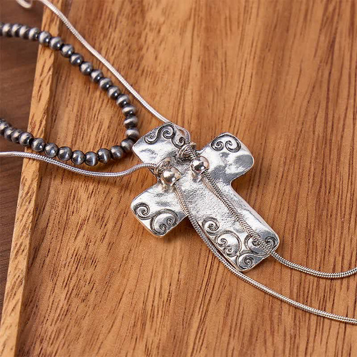 Collana Faith In The West 2 in 1 con croce turchese e ciondolo bolo a forma di Y con perline. - image 2