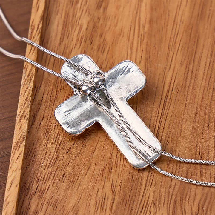 Collana bolo a forma di Y con decorazioni incise a volute, scritta "Cowboy Faith & Horns". - image 2