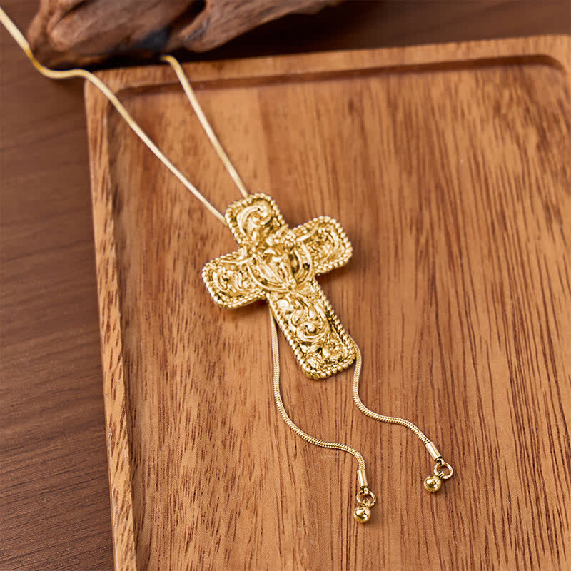 Collana bolo a forma di Y con decorazioni incise a volute, scritta "Cowboy Faith & Horns". - Oro - image 4