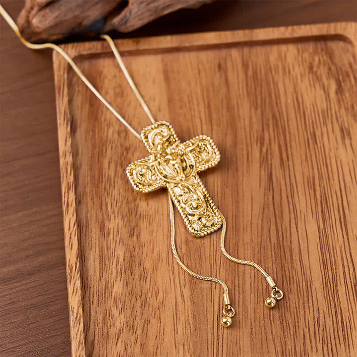 Collana bolo a forma di Y con decorazioni incise a volute, scritta "Cowboy Faith & Horns". - Oro - image 4