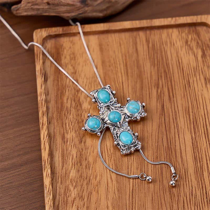 Collana Bolo a forma di Y con croce turchese occidentale e cinque benedizioni - Argento - image 0