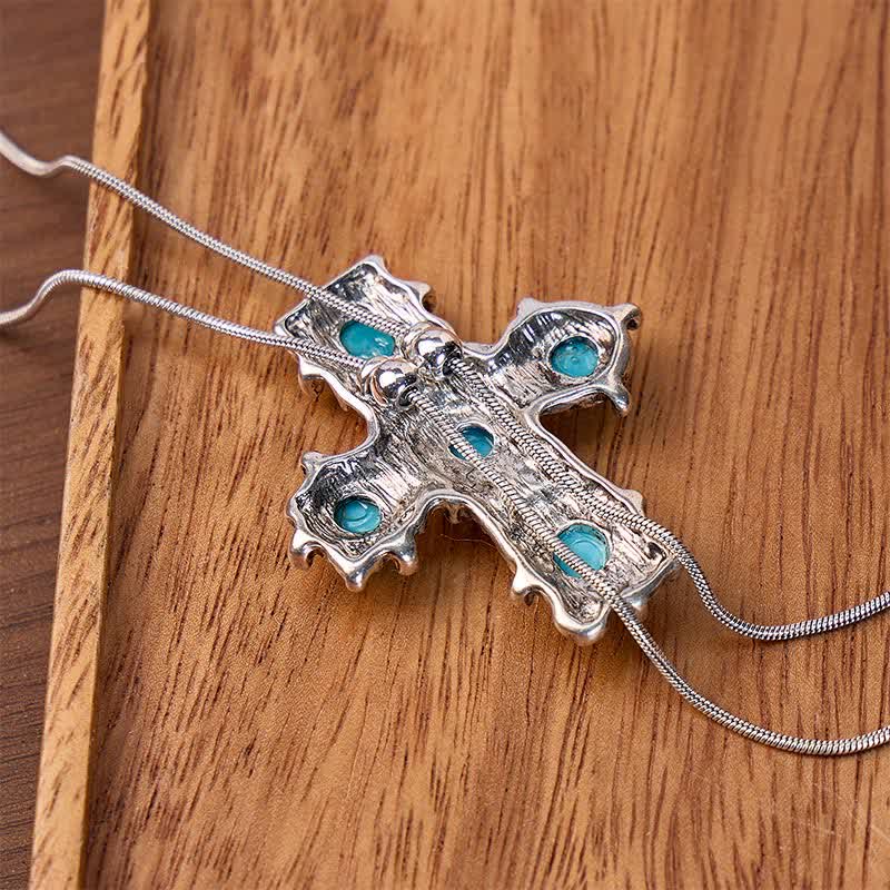 Collana Bolo a forma di Y con croce turchese occidentale e cinque benedizioni - image 2