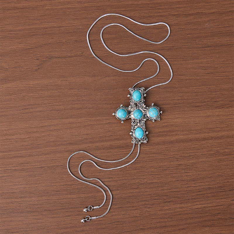 Collana Bolo a forma di Y con croce turchese occidentale e cinque benedizioni - image 3
