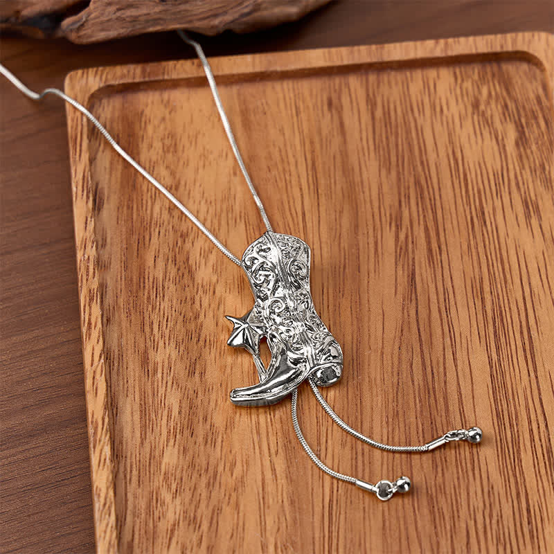 Stivale da cowboy con stella e collana bolo regolabile a forma di Y - Argento - image 4