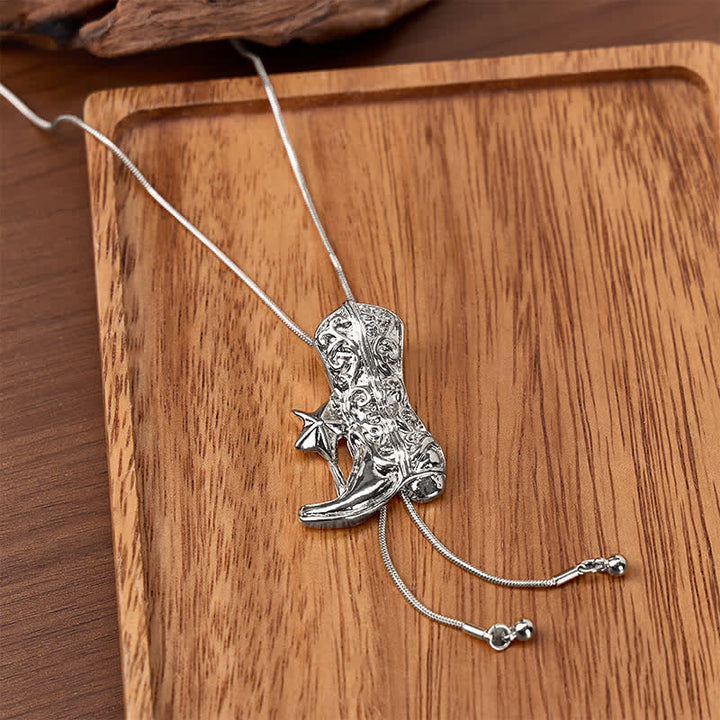 Stivale da cowboy con stella e collana bolo regolabile a forma di Y - Argento - image 4