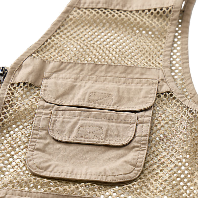 Gilet da uomo in puro cotone, con cerniera, in tessuto a rete, adatto a tutte le stagioni. - image 7