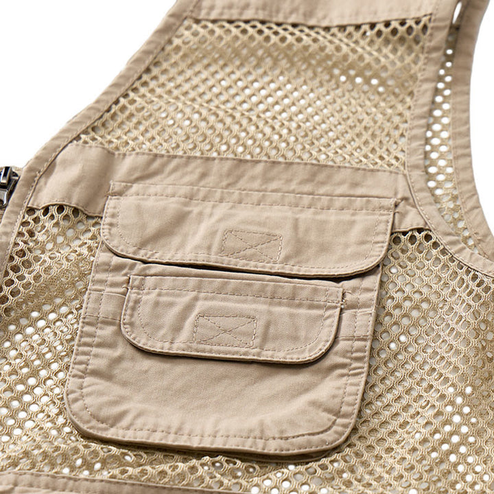 Gilet da uomo in puro cotone, con cerniera, in tessuto a rete, adatto a tutte le stagioni. - image 7
