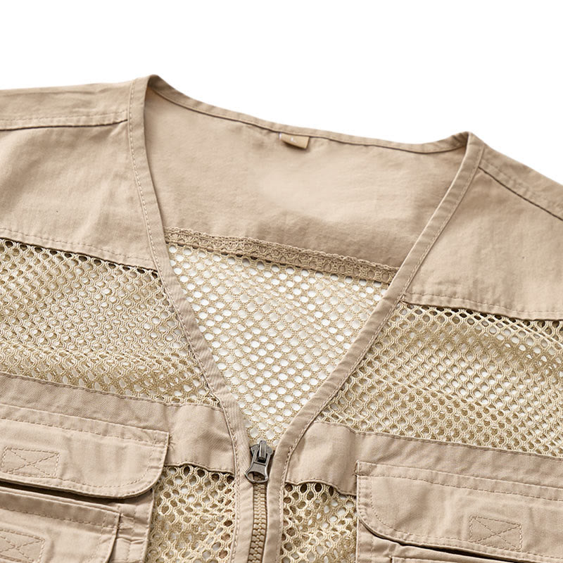 Gilet da uomo in puro cotone, con cerniera, in tessuto a rete, adatto a tutte le stagioni. - image 5