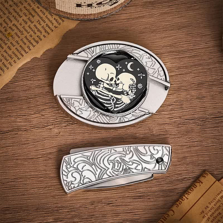 Cintura in pelle con fibbia a coltello pieghevole nascosta, stile gotico, per amanti degli scheletri, fai da te. - image 10