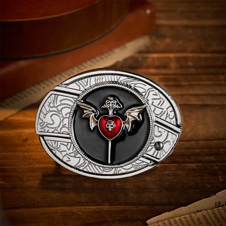 Cintura in pelle con fibbia a coltello pieghevole nascosto fai-da-te a forma di ali di pipistrello e teschio, cuore di vampiro e coltello a serramanico fai-da-te. - Cuore di pipistrello - Senza cintura - Cintura non inclusa - image 0