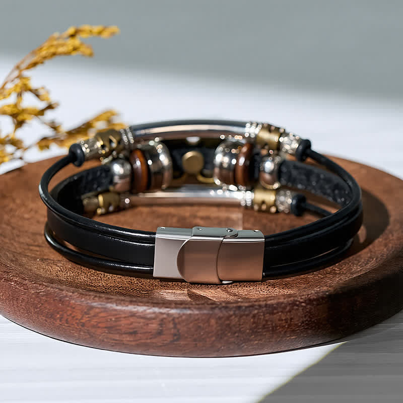 Bracciale vintage a più strati in pelle stile vichingo con farfalle - image 4