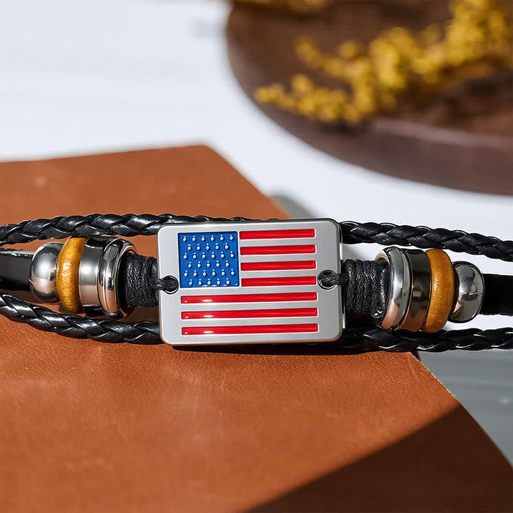 Bracciale in pelle vintage con bandiera USA regolabile e chiusura a scatto. - image 4