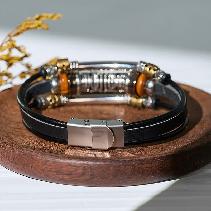 Bracciale in pelle multistrato stile punk retrò con perline cave in lega, - image 5