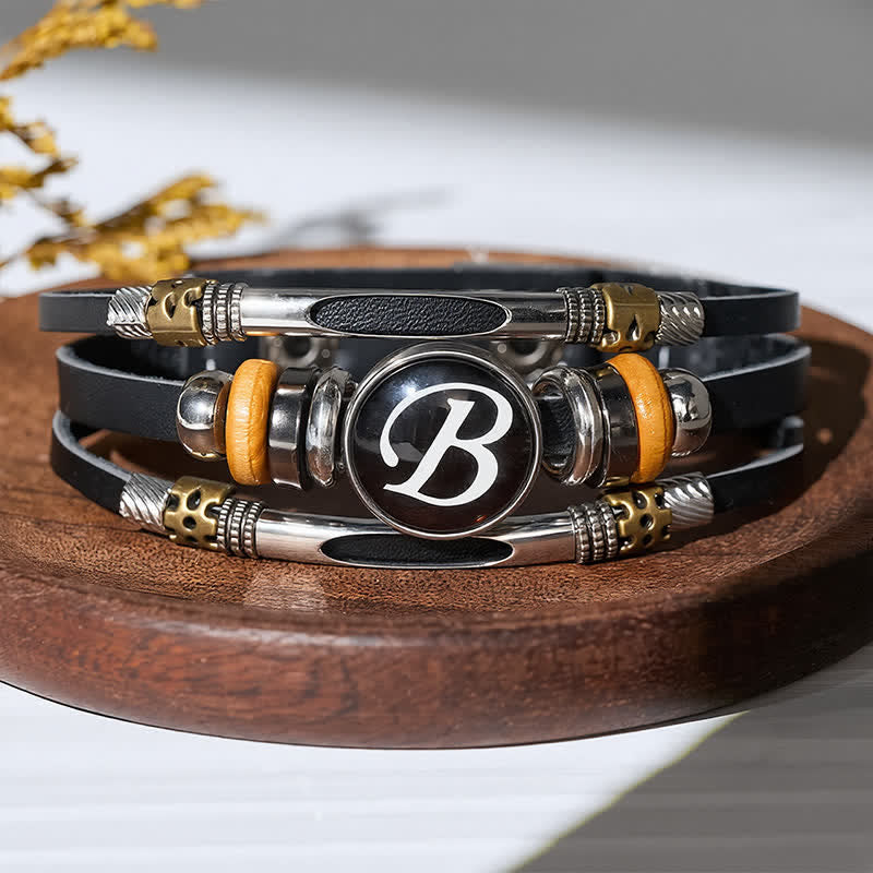 Bracciale in pelle con gemma e iniziale "Time" (26 pezzi). - Lettera B - image 0