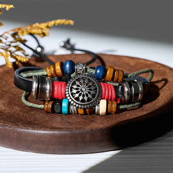 Bracciale in pelle vintage etnico multistrato stile bohémien, impilabile - Stile n. 1 - image 0