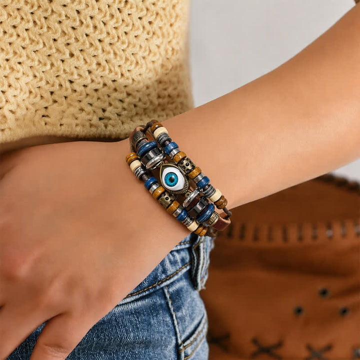 Bracciale in pelle vintage etnico multistrato stile bohémien, impilabile - image 8