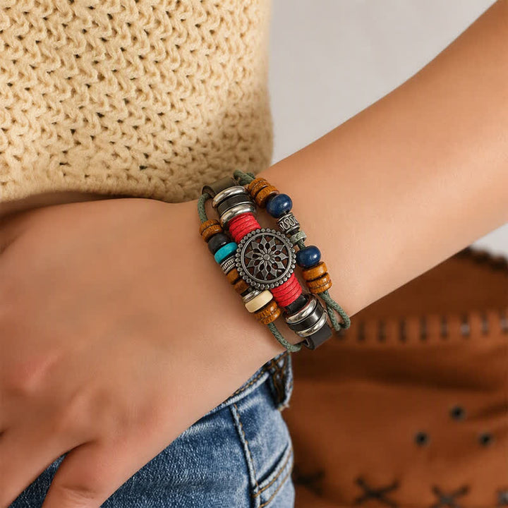 Bracciale in pelle vintage etnico multistrato stile bohémien, impilabile - image 2
