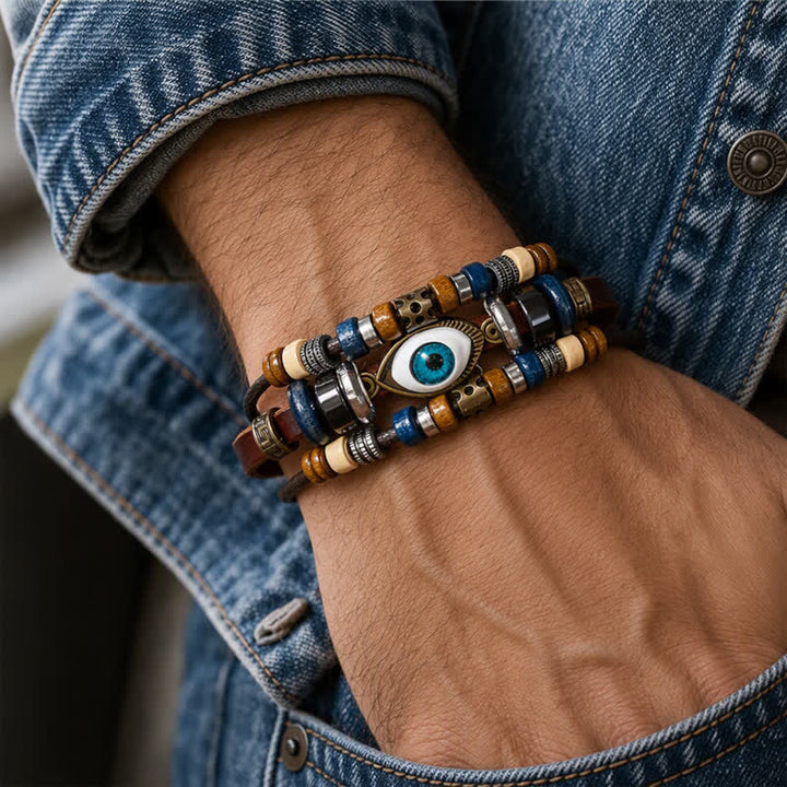 Bracciale in pelle vintage etnico multistrato stile bohémien, impilabile - image 7