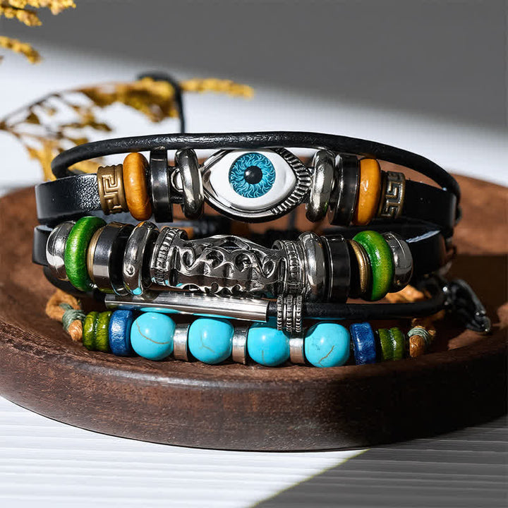 Bracciale in pelle vintage etnico multistrato stile bohémien, impilabile - Stile n. 2 - image 3