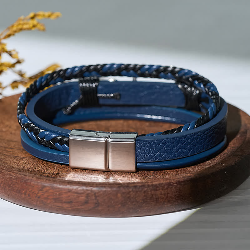 Bracciale in pelle con ancora nautica e chiusura regolabile a scatto, con bottone a pressione. - image 5