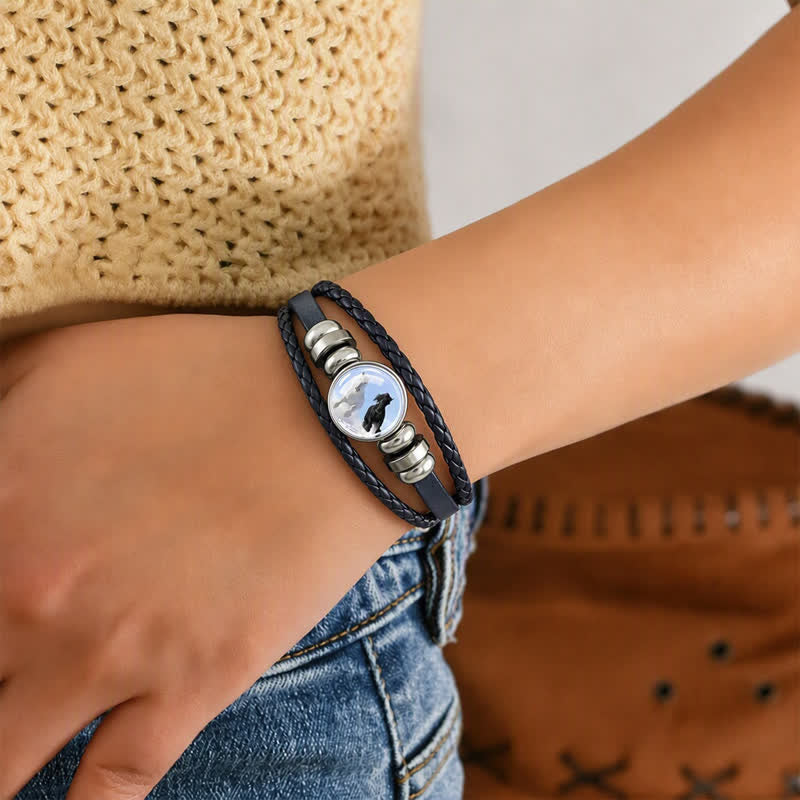 Bracciale regolabile in pelle con ciondolo a forma di testa di cavallo e perline di vetro. - image 2