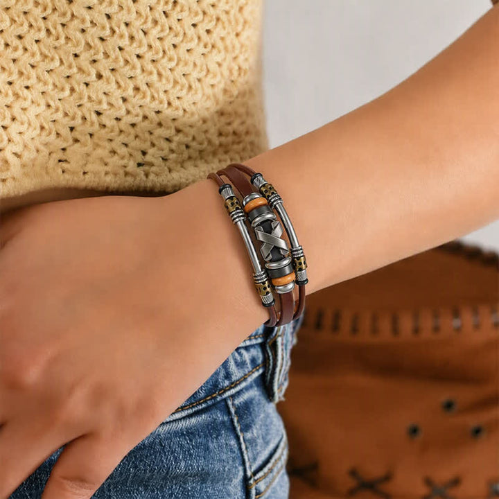 Braccialetto da polso in pelle con fibbia per orologio in acciaio inossidabile stile punk vintage. - image 2