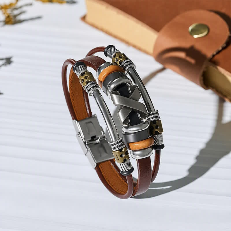 Braccialetto da polso in pelle con fibbia per orologio in acciaio inossidabile stile punk vintage. - Marrone - image 0