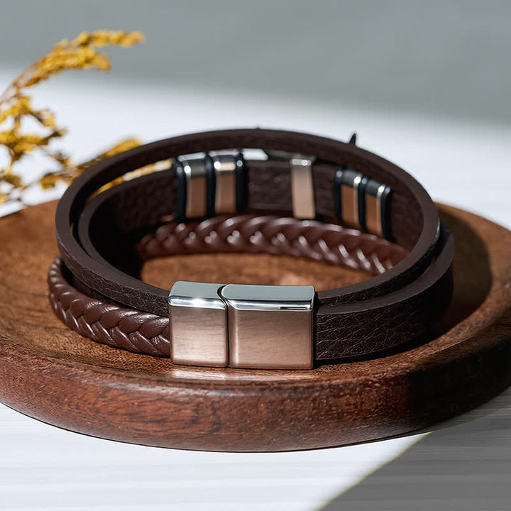 Bracciale in pelle intrecciata multistrato con testa di toro da cowboy western - image 4