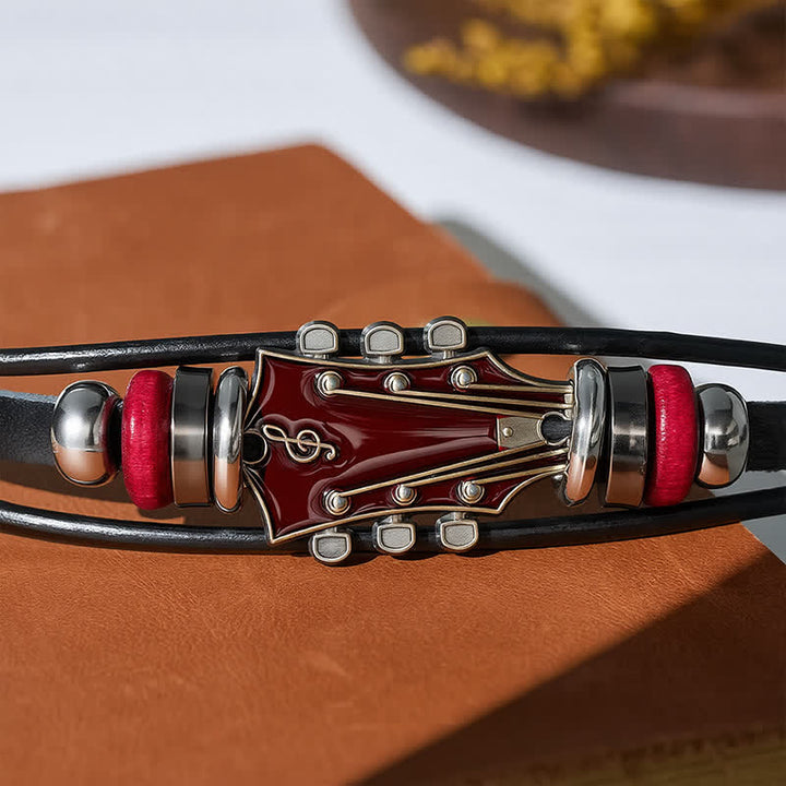 Bracciale in lega con testa di chitarra elettrica e cinturino in pelle - image 16