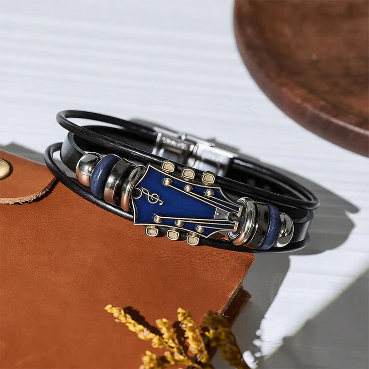 Bracciale in lega con testa di chitarra elettrica e cinturino in pelle - image 8