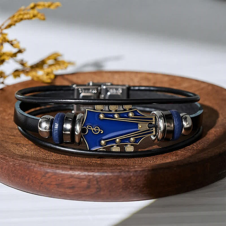 Bracciale in lega con testa di chitarra elettrica e cinturino in pelle - image 9