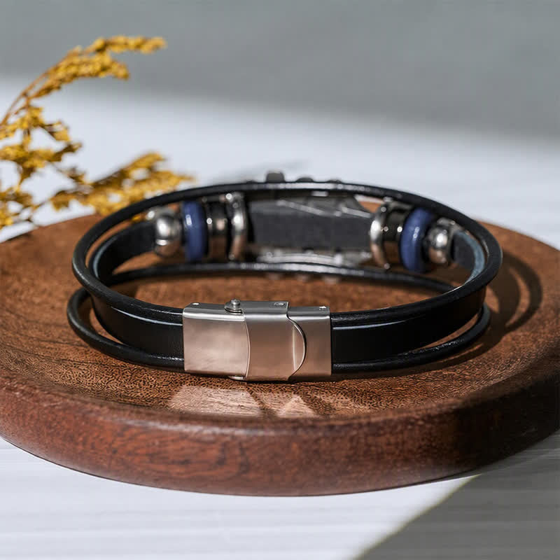 Bracciale in lega con testa di chitarra elettrica e cinturino in pelle - image 10