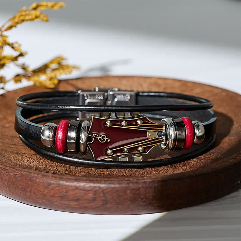 Bracciale in lega con testa di chitarra elettrica e cinturino in pelle - image 14