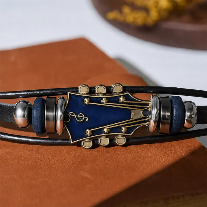 Bracciale in lega con testa di chitarra elettrica e cinturino in pelle - image 11