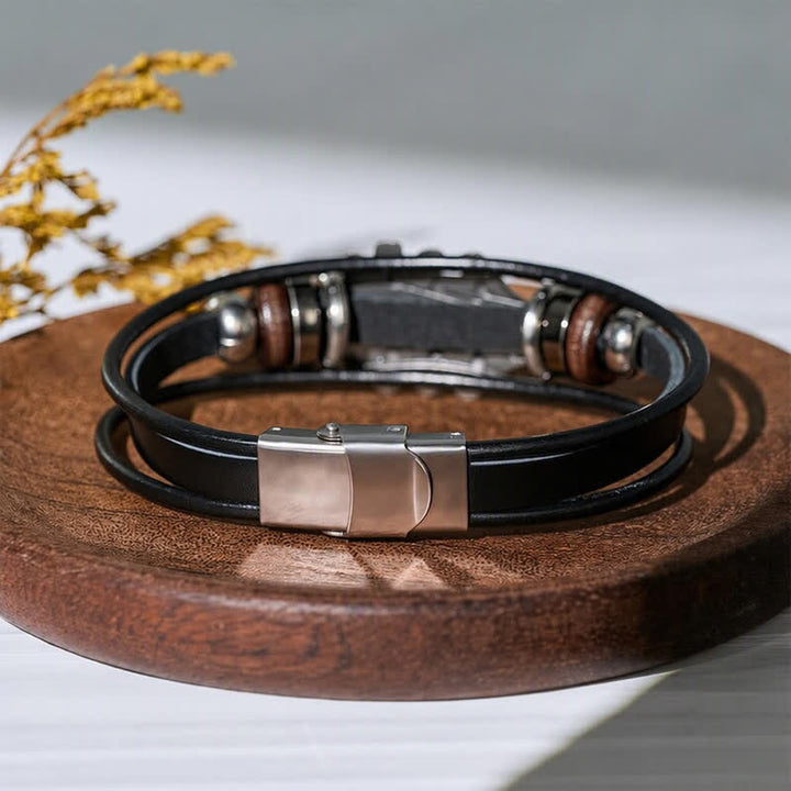 Bracciale in lega con testa di chitarra elettrica e cinturino in pelle - image 5