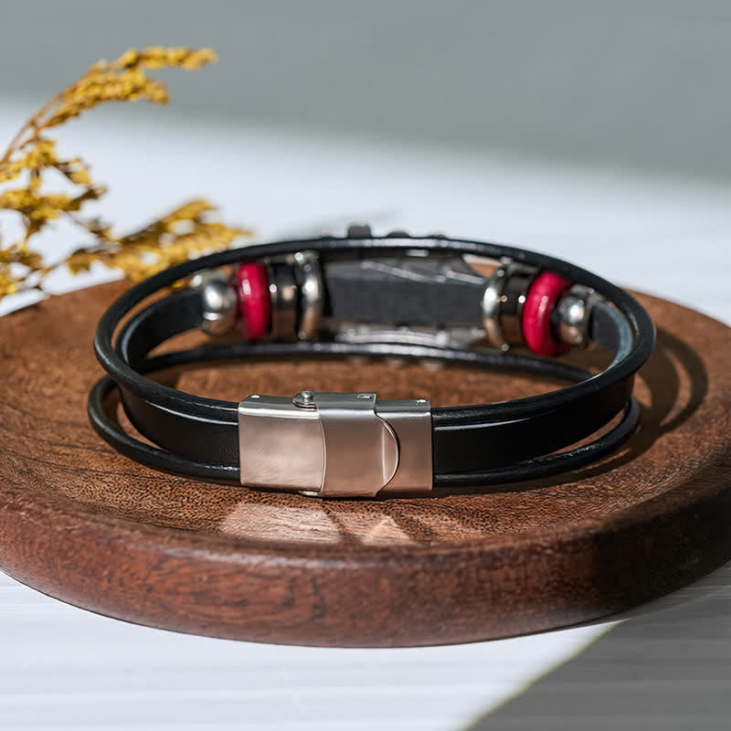 Bracciale in lega con testa di chitarra elettrica e cinturino in pelle - image 15